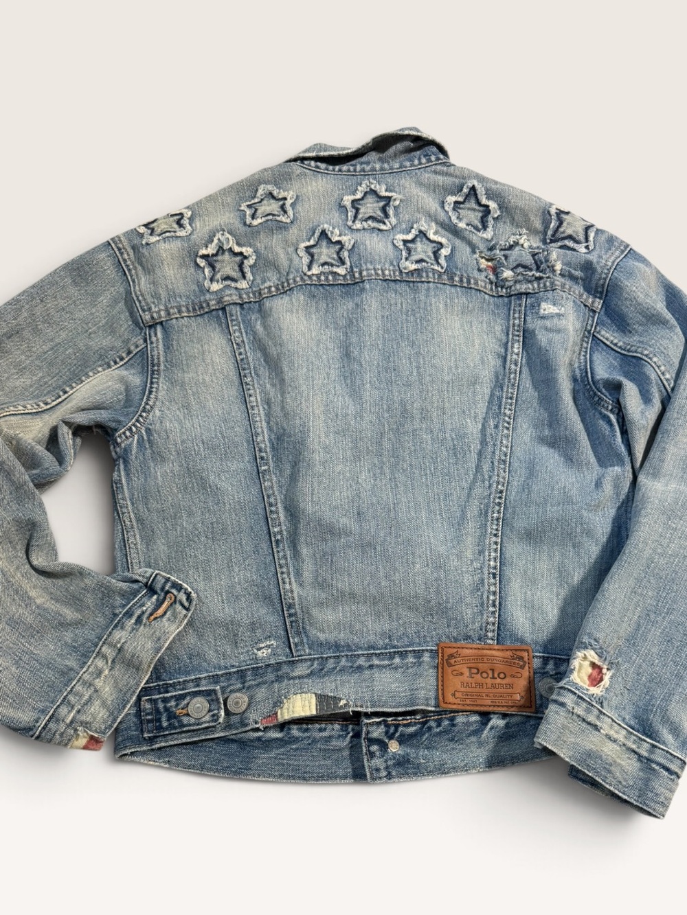 Polo Ralph Lauren Denim Jacket women’s small distressed stars & stripes patches